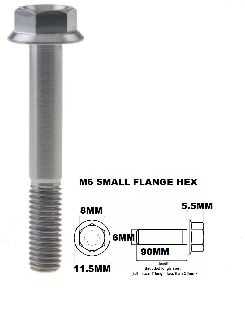 M6X90MM 1.00 THREAD PITCH TITANIUM FLANGE 8MM HEX BOLT GRADE 5